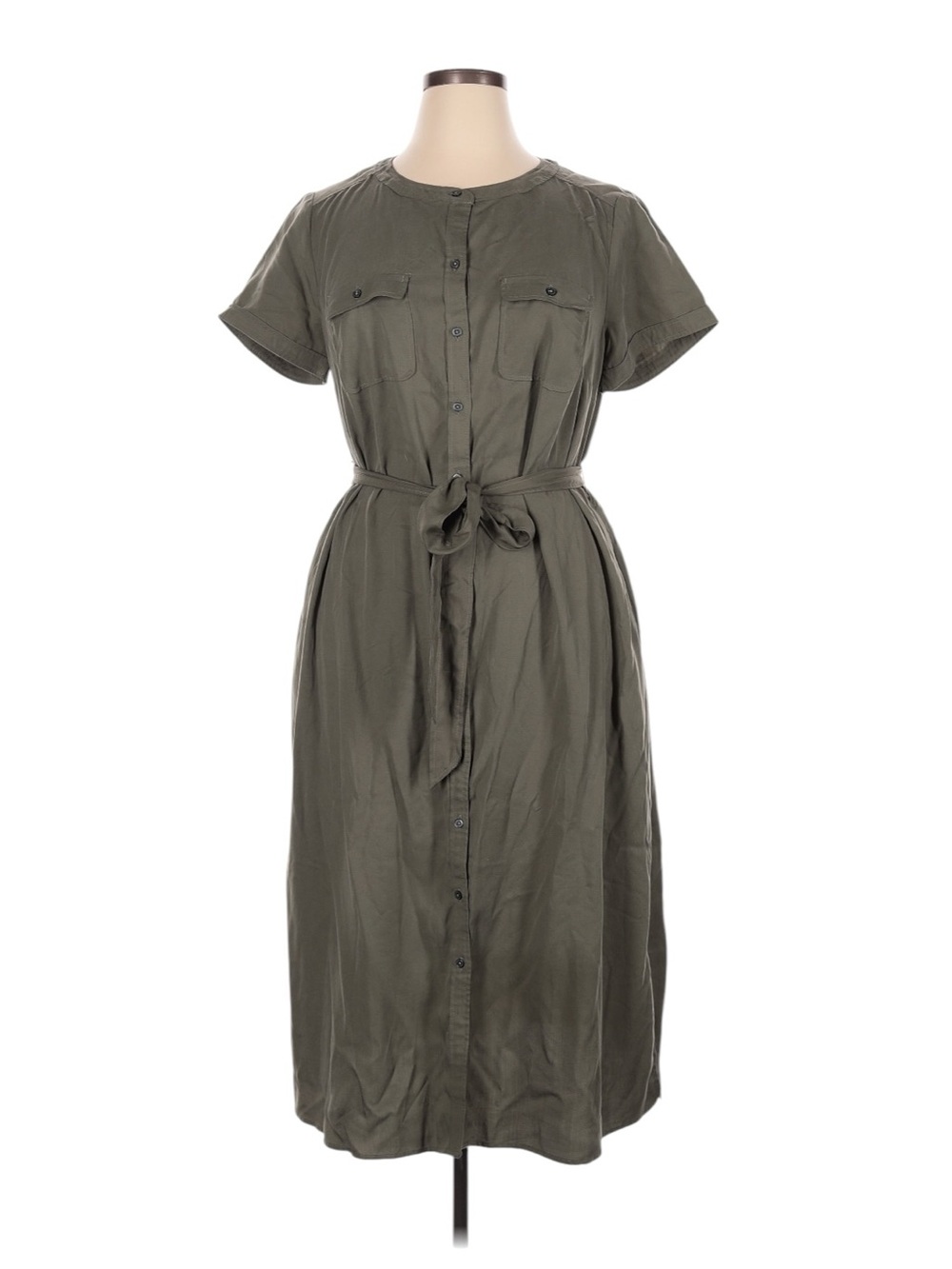 Loft Short Sleeve Midi Utility Shirt Dress 14 Olive Green Teacher Workwear NWT